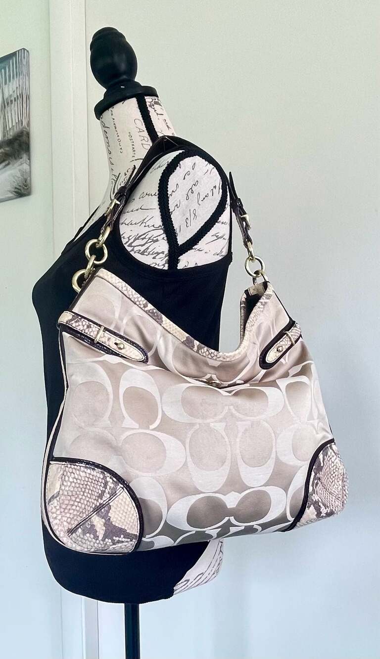 Coach Signature C Hobo Bag with Snakeskin Trim 16408